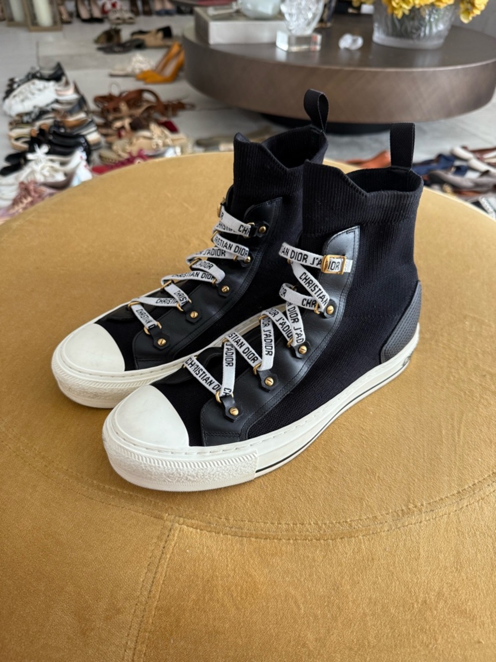 Dior Black High-Top Sneakers with Branded White Laces - Picture 7 of 10